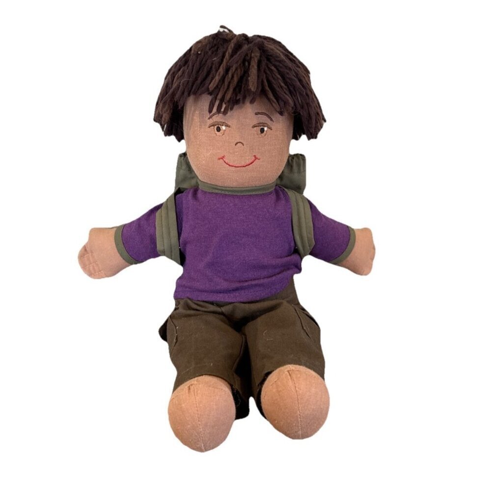 The Earth Friends African American Cloth Rag Plush Boy Doll Brown Hair Outfit